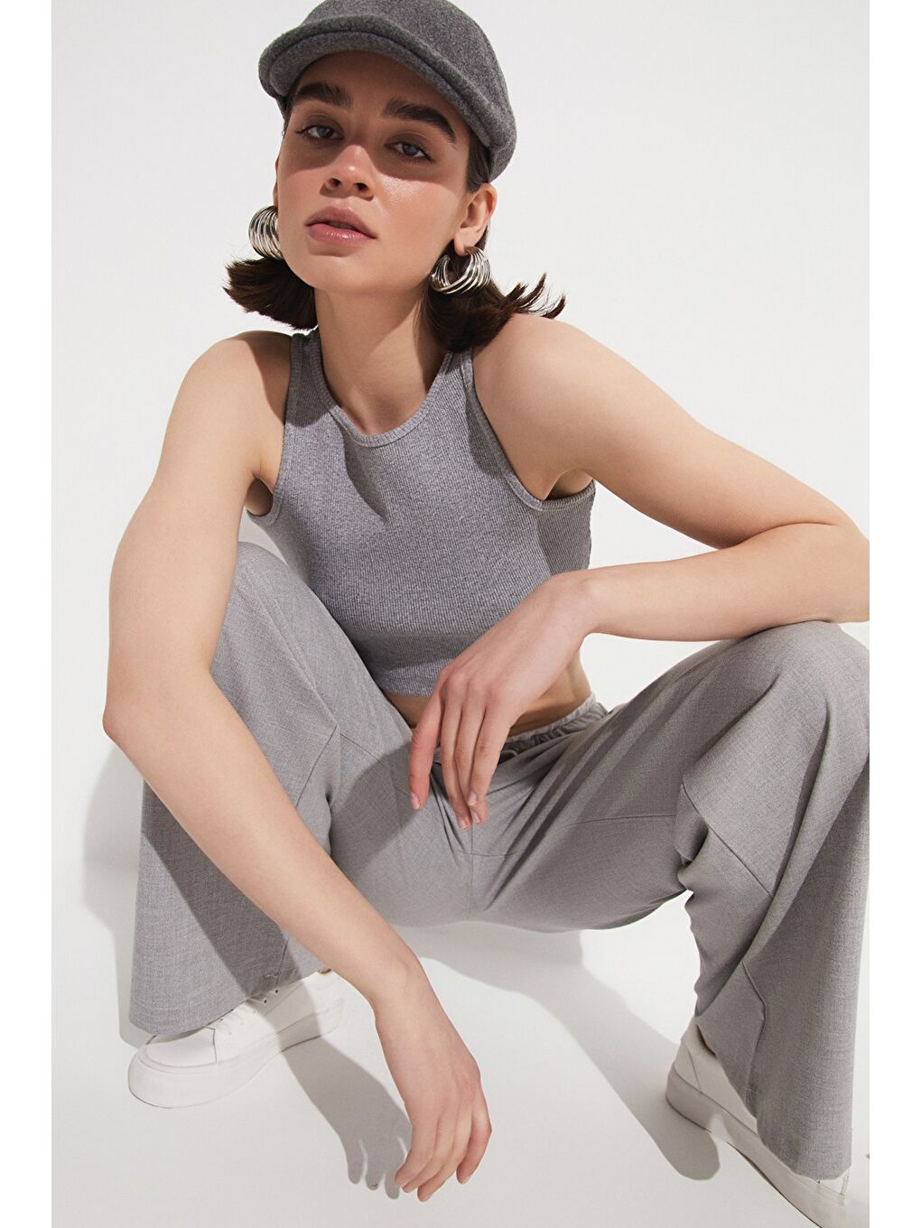 Gri Halter Yaka Crop-3