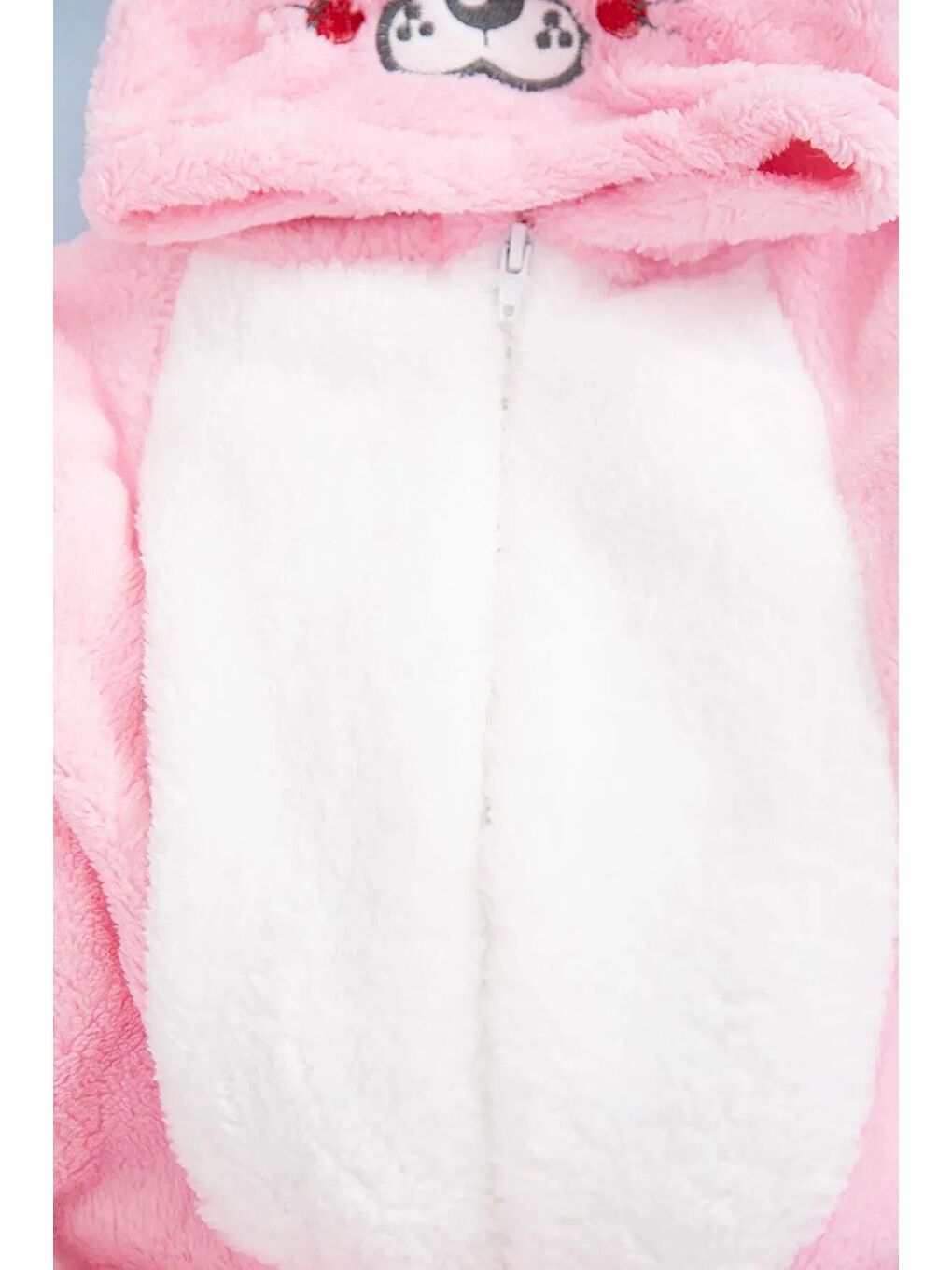 Pembe Kapüşonlu Fermuarlı Tavşan Desenli Bebek Tulum-2