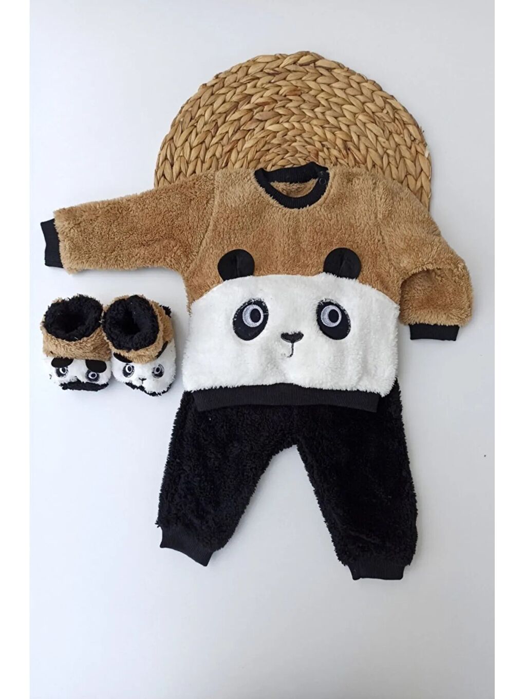 Mai Perla Siyah Panda Nakışlı Welsoft Pelüş 3 lü Bebek Takım