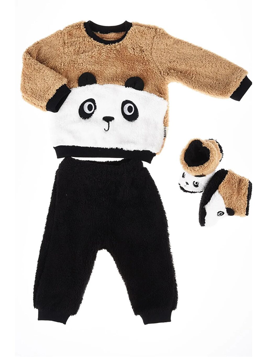 Mai Perla Siyah Panda Nakışlı Welsoft Pelüş 3 lü Bebek Takım - 1