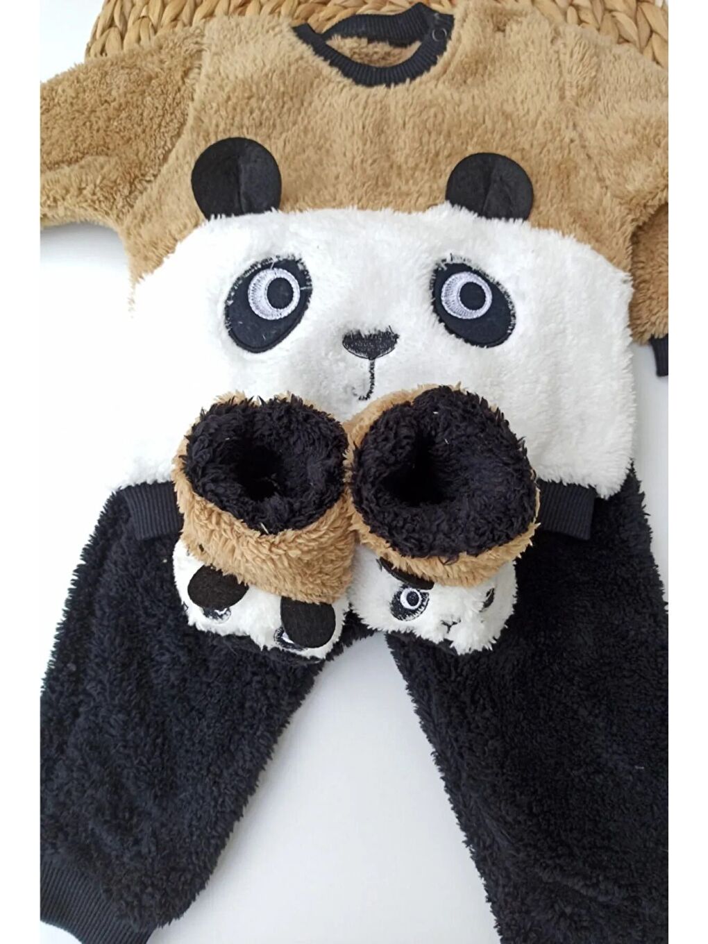 Mai Perla Siyah Panda Nakışlı Welsoft Pelüş 3 lü Bebek Takım - 3
