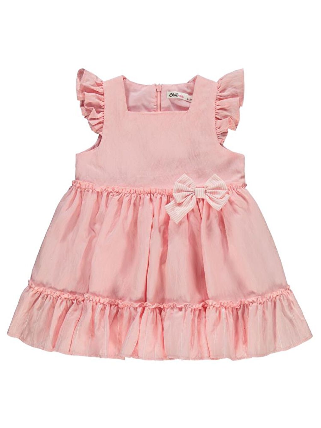 Pembe Girls Çizgili Fiyonklu 2-5 Yaş Elbise-1
