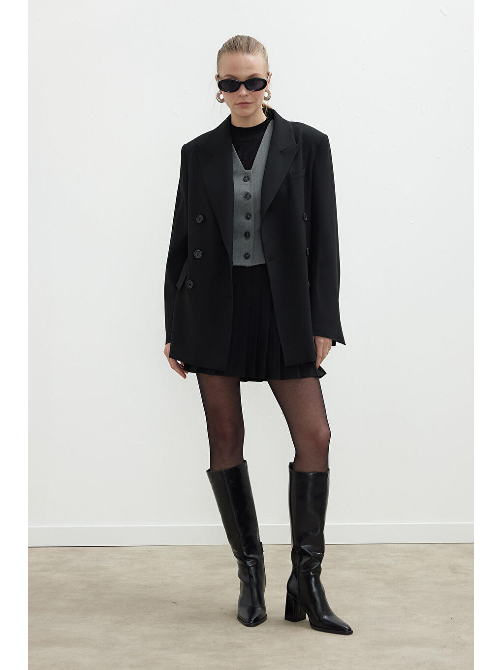 Oversize Kruvaze Blazer Ceket Siyah-2