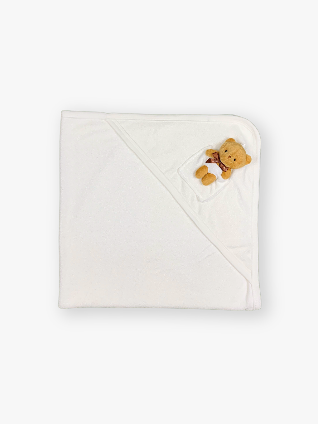 Ekru Peluş Ayıcıklı Pamuklu Bebek Kundak Havlu