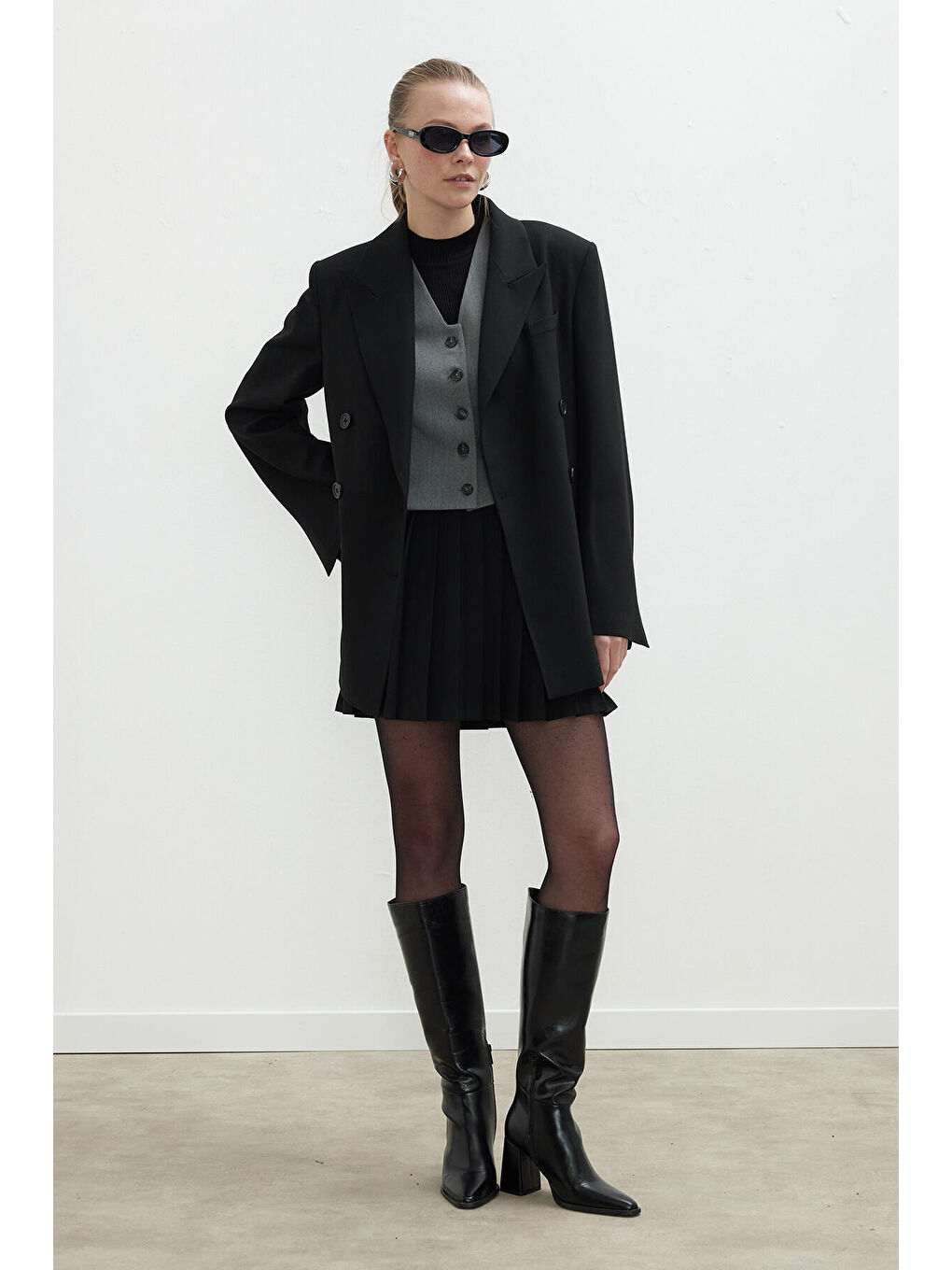 Oversize Kruvaze Blazer Ceket Siyah-3