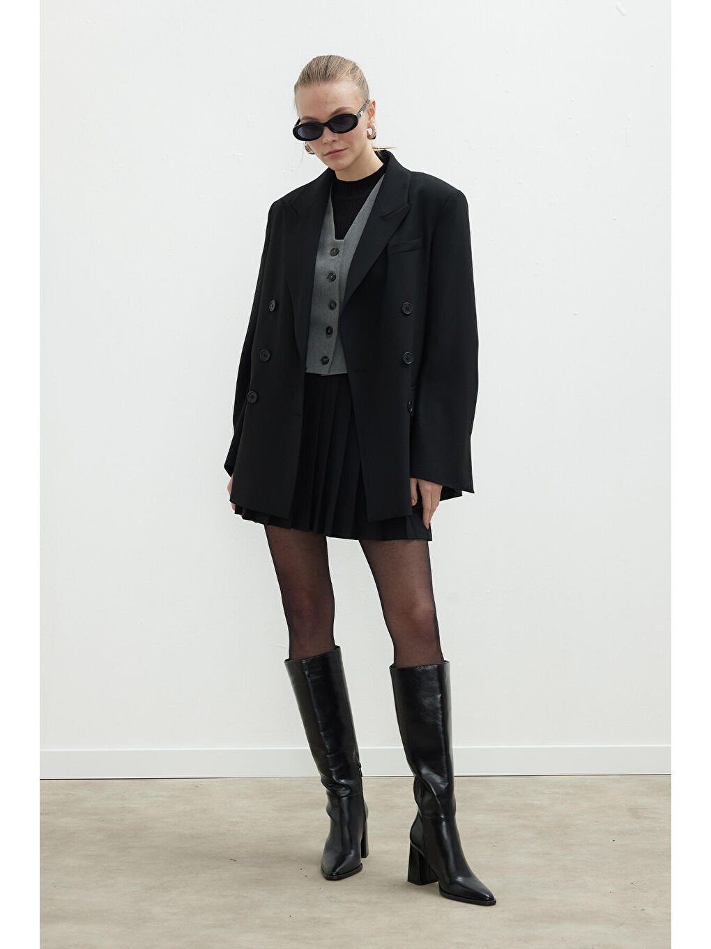 Oversize Kruvaze Blazer Ceket Siyah-6