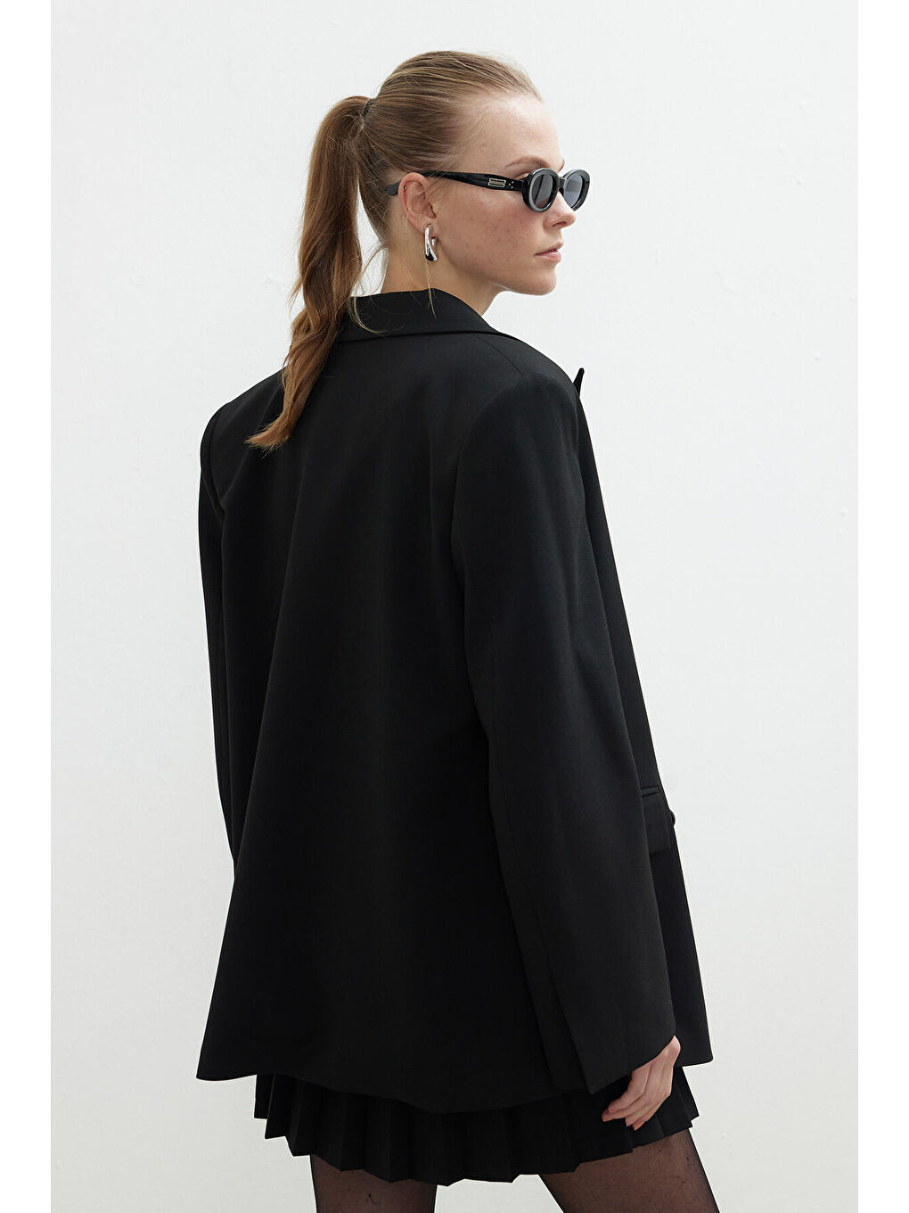 Oversize Kruvaze Blazer Ceket Siyah-7