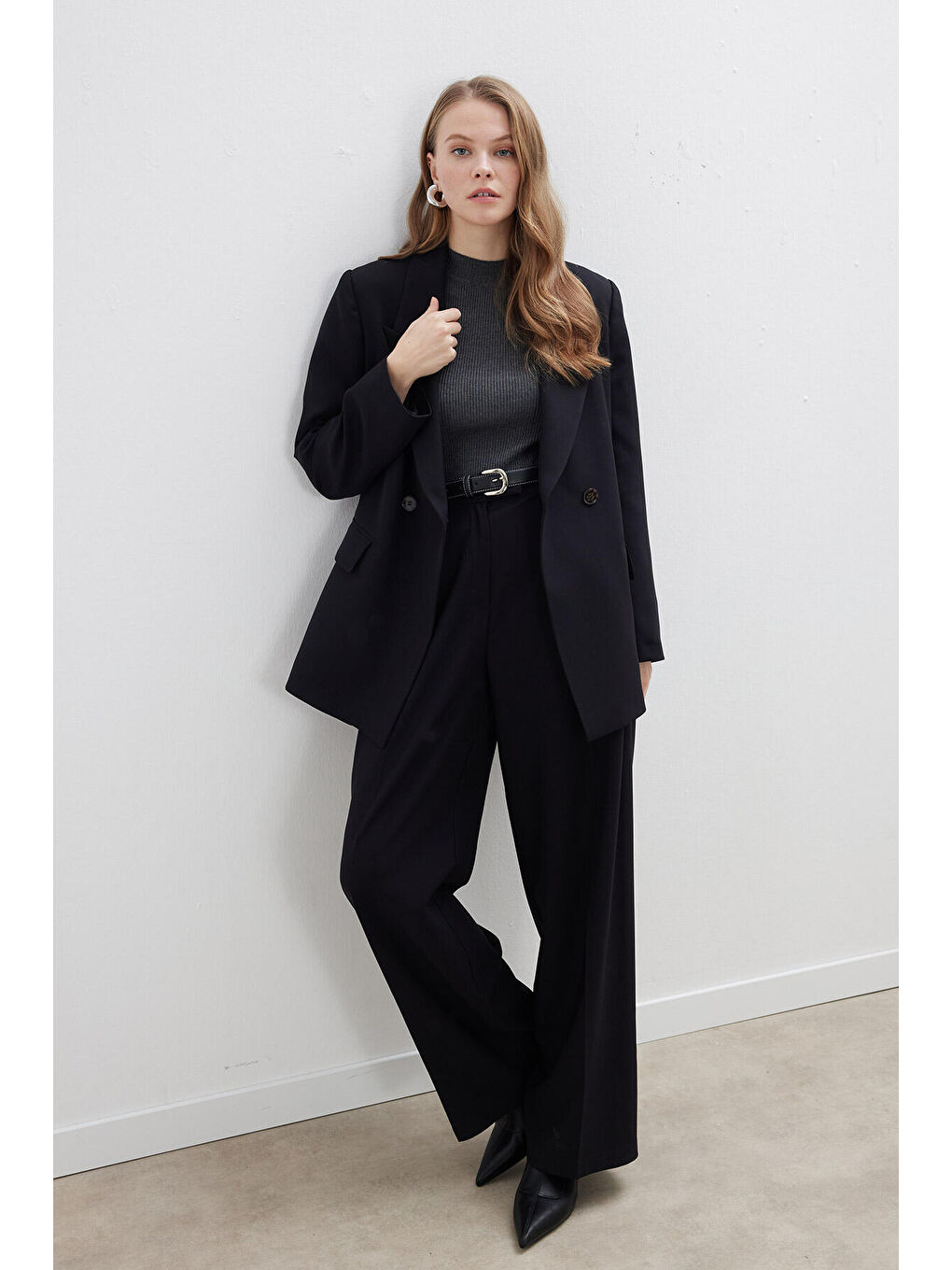 Kruvaze Klasik Blazer Ceket Siyah-2