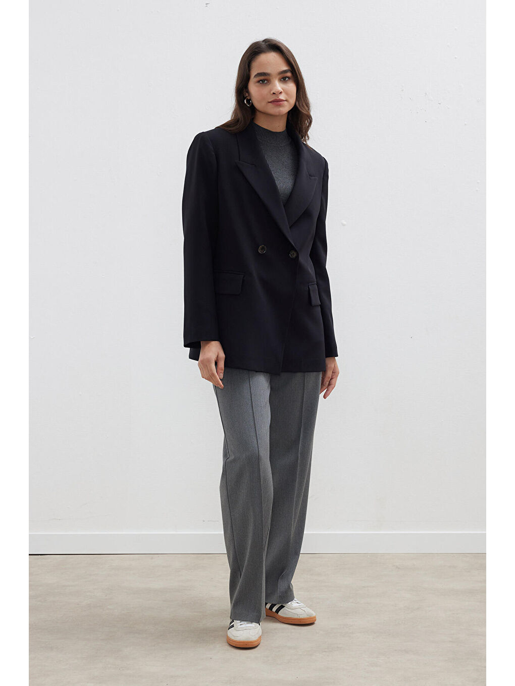 Kruvaze Klasik Blazer Ceket Siyah-3