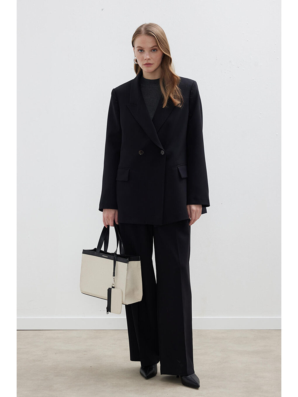 Kruvaze Klasik Blazer Ceket Siyah-4