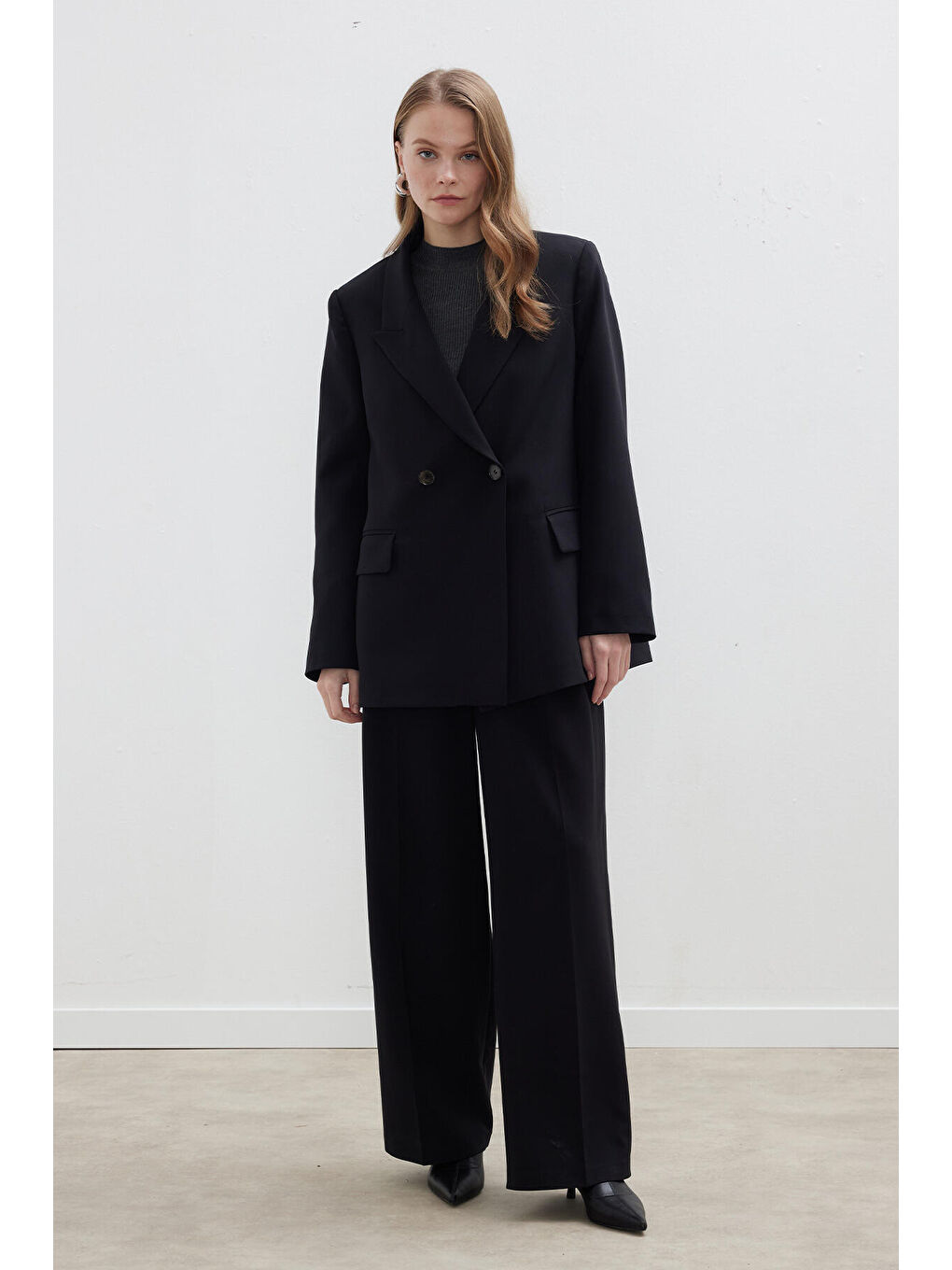 Kruvaze Klasik Blazer Ceket Siyah-5