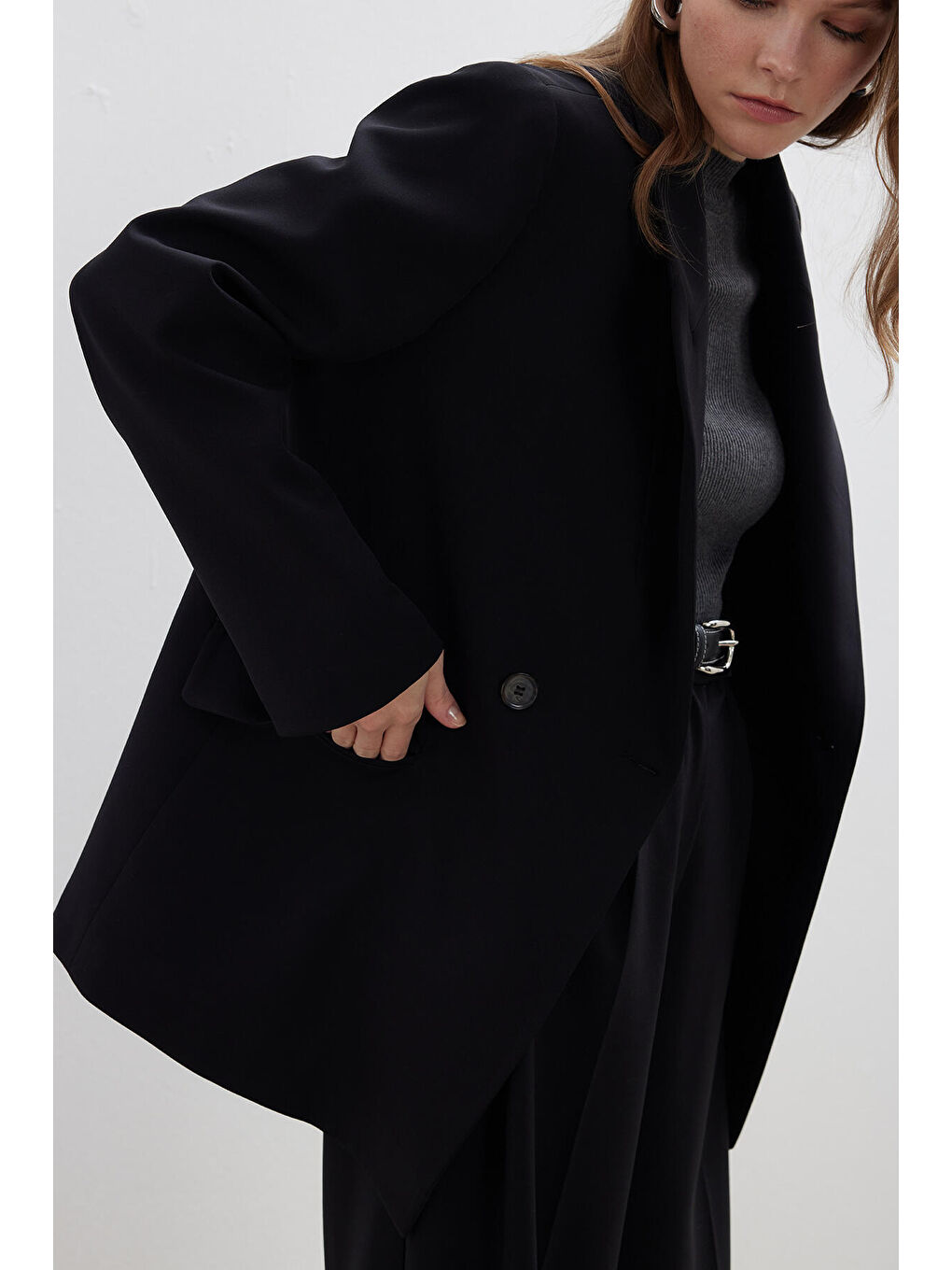 Kruvaze Klasik Blazer Ceket Siyah-6