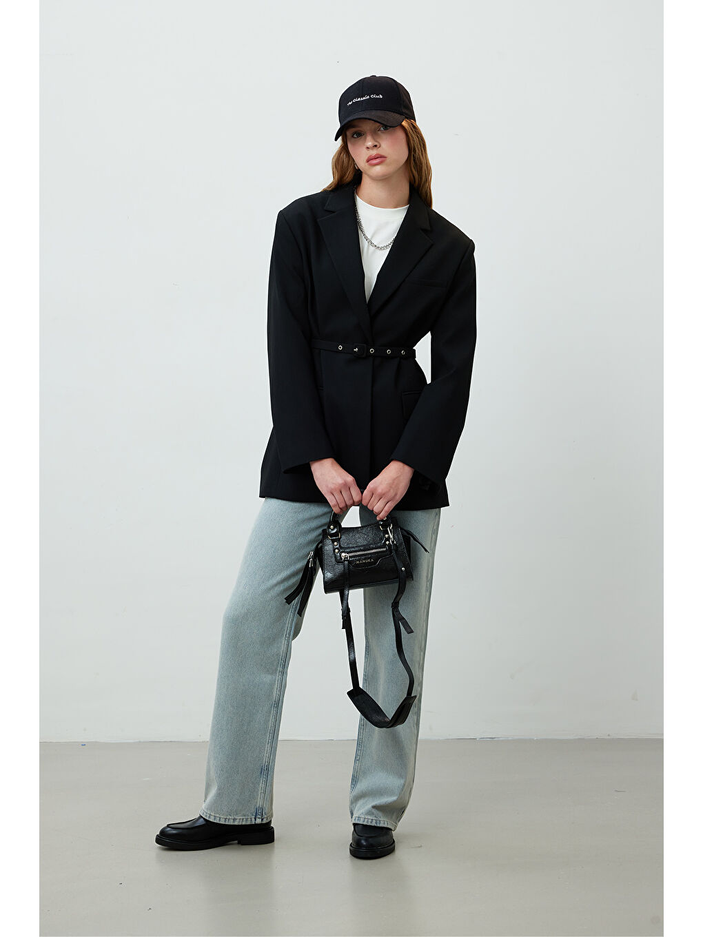 Kemerli Blazer Ceket Siyah