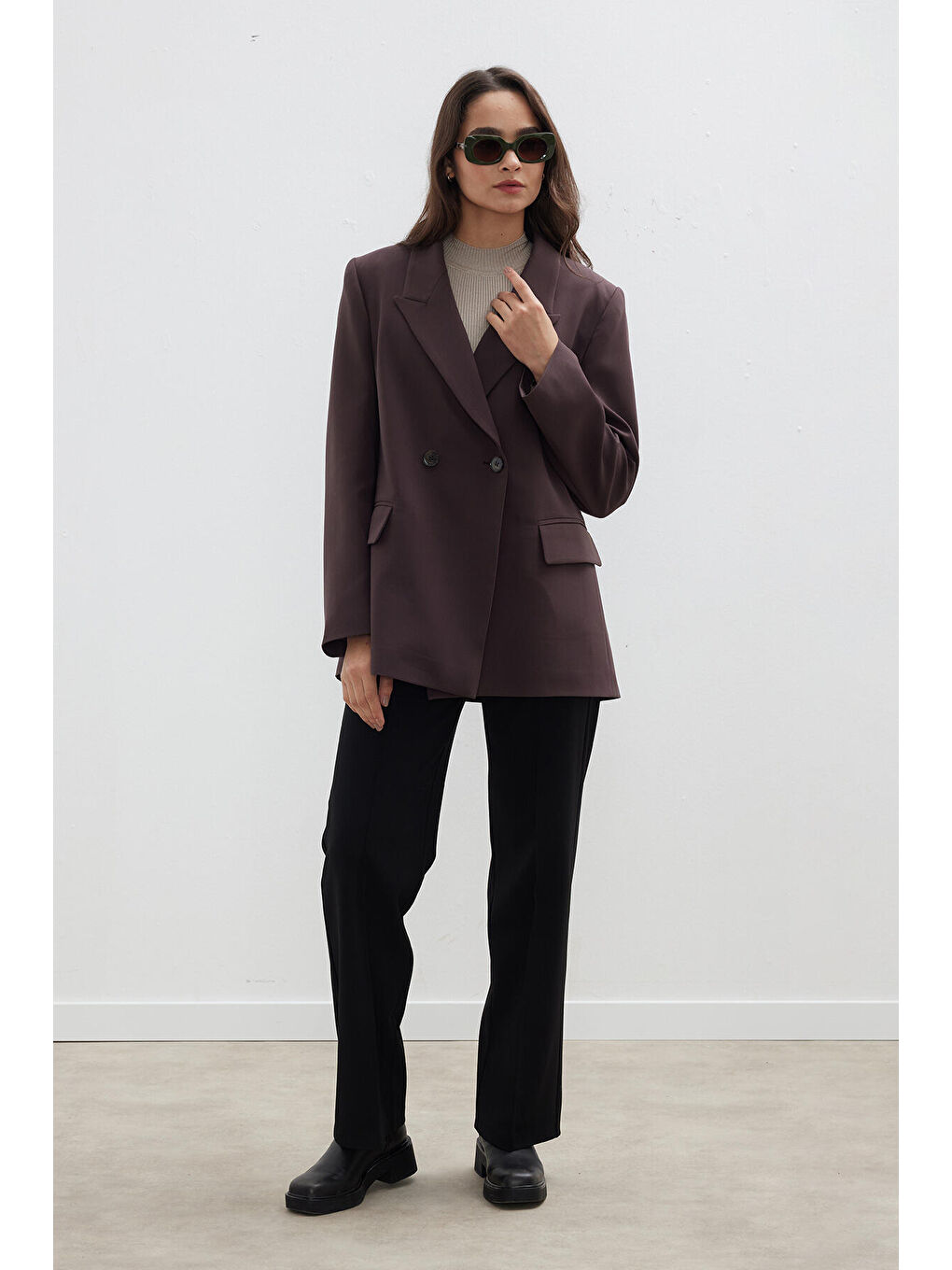 Kahverengi Kruvaze Klasik Blazer Ceket Acı Kahve-2