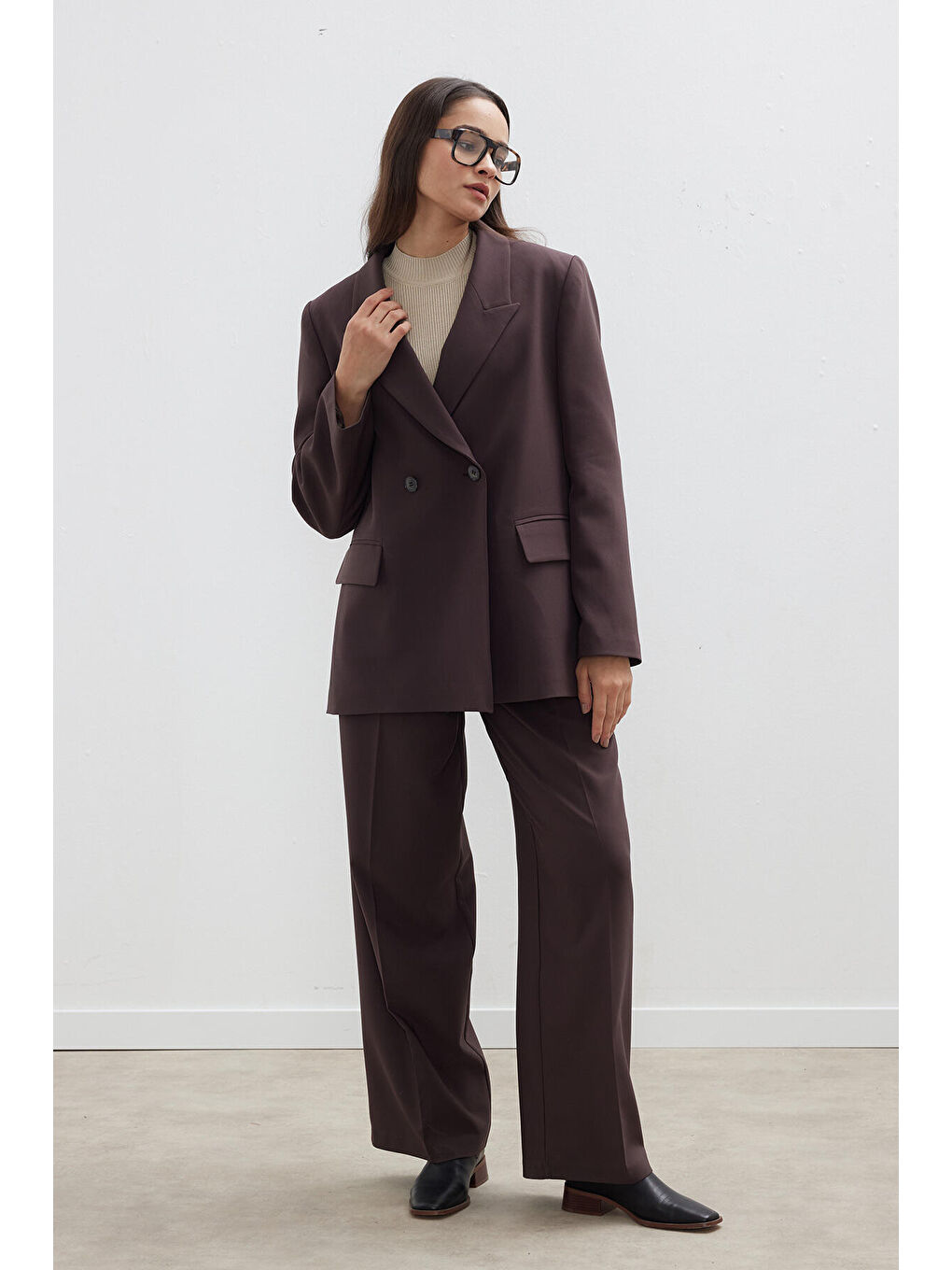 Kahverengi Kruvaze Klasik Blazer Ceket Acı Kahve-4