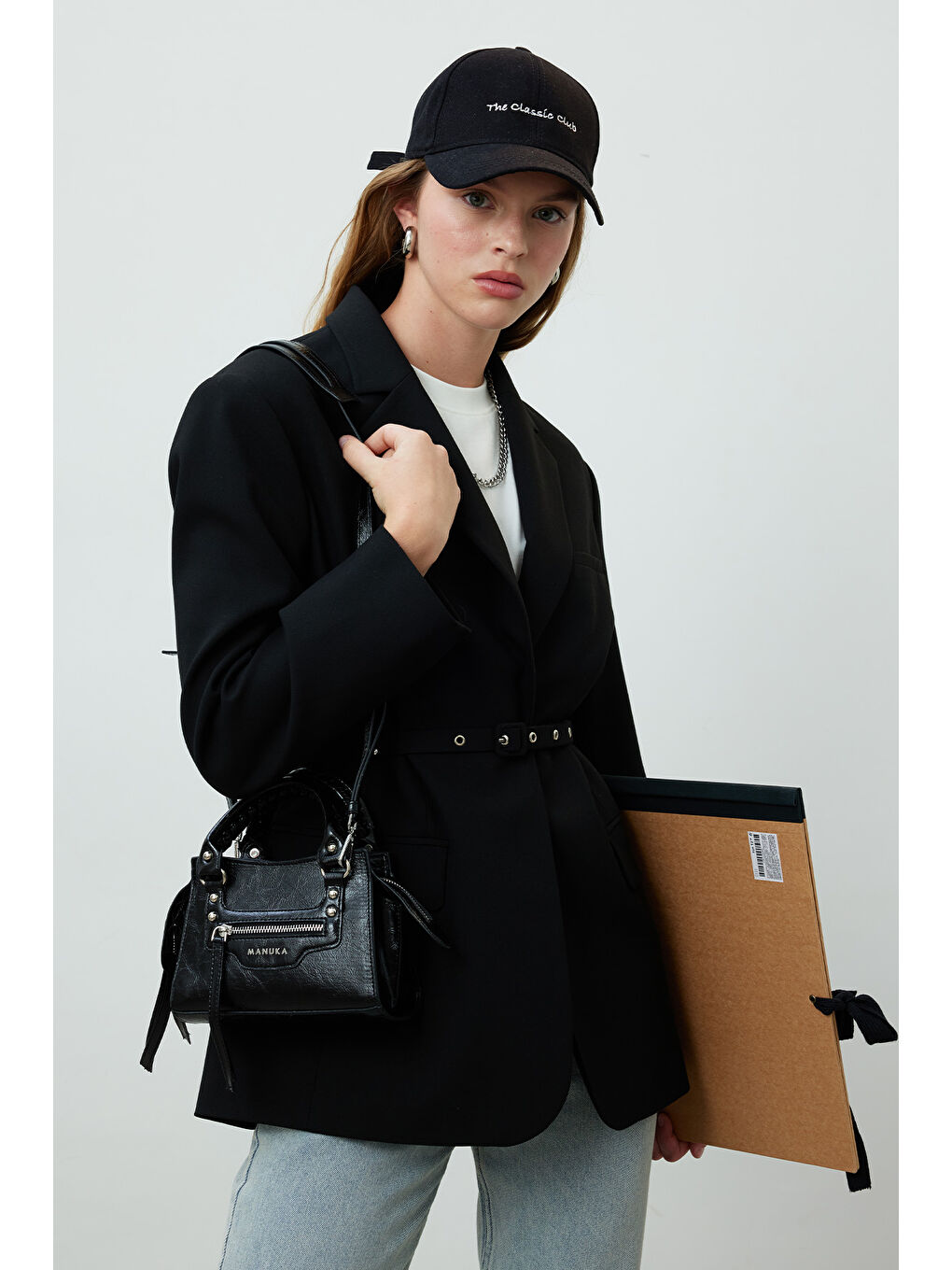 Kemerli Blazer Ceket Siyah-4