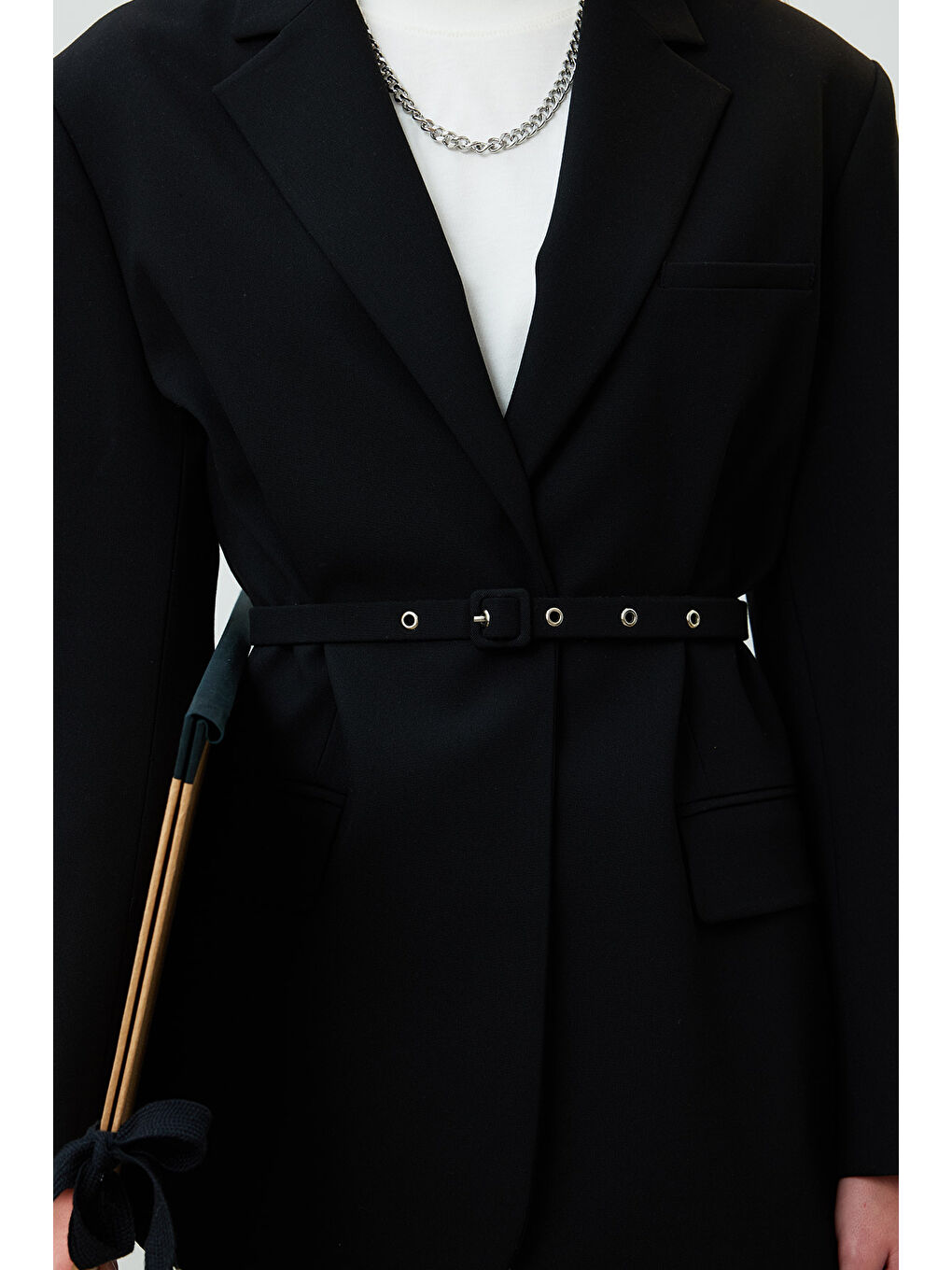 Kemerli Blazer Ceket Siyah-5