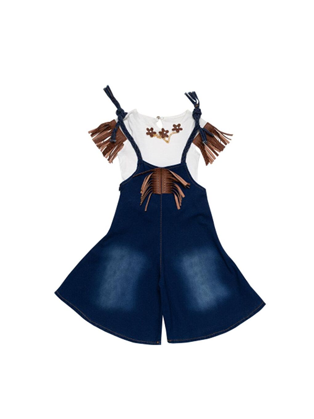 Lacivert Kız Çocuk Püskül Detaylı Jean Salopet Takım