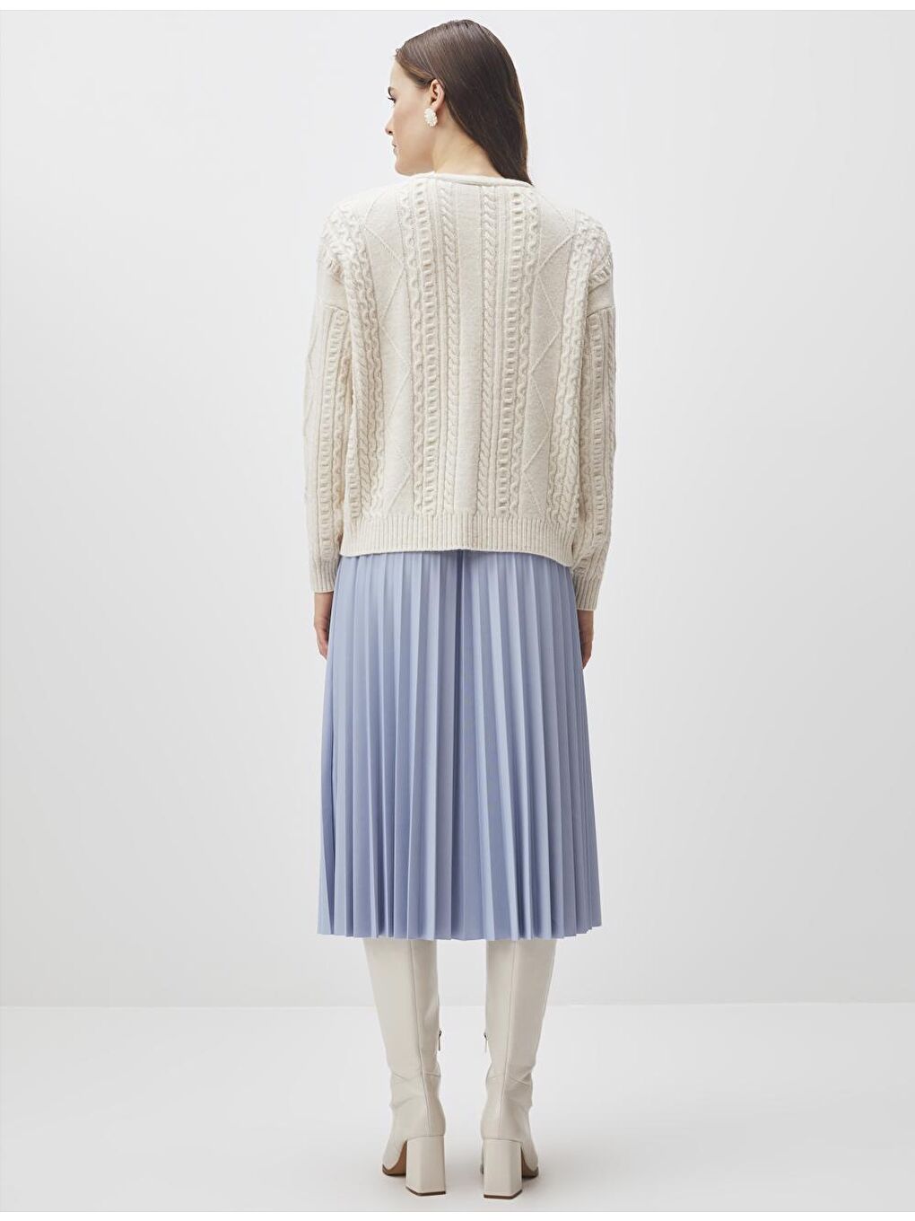 Ekru V Yaka Uzun Kollu Hırka-4