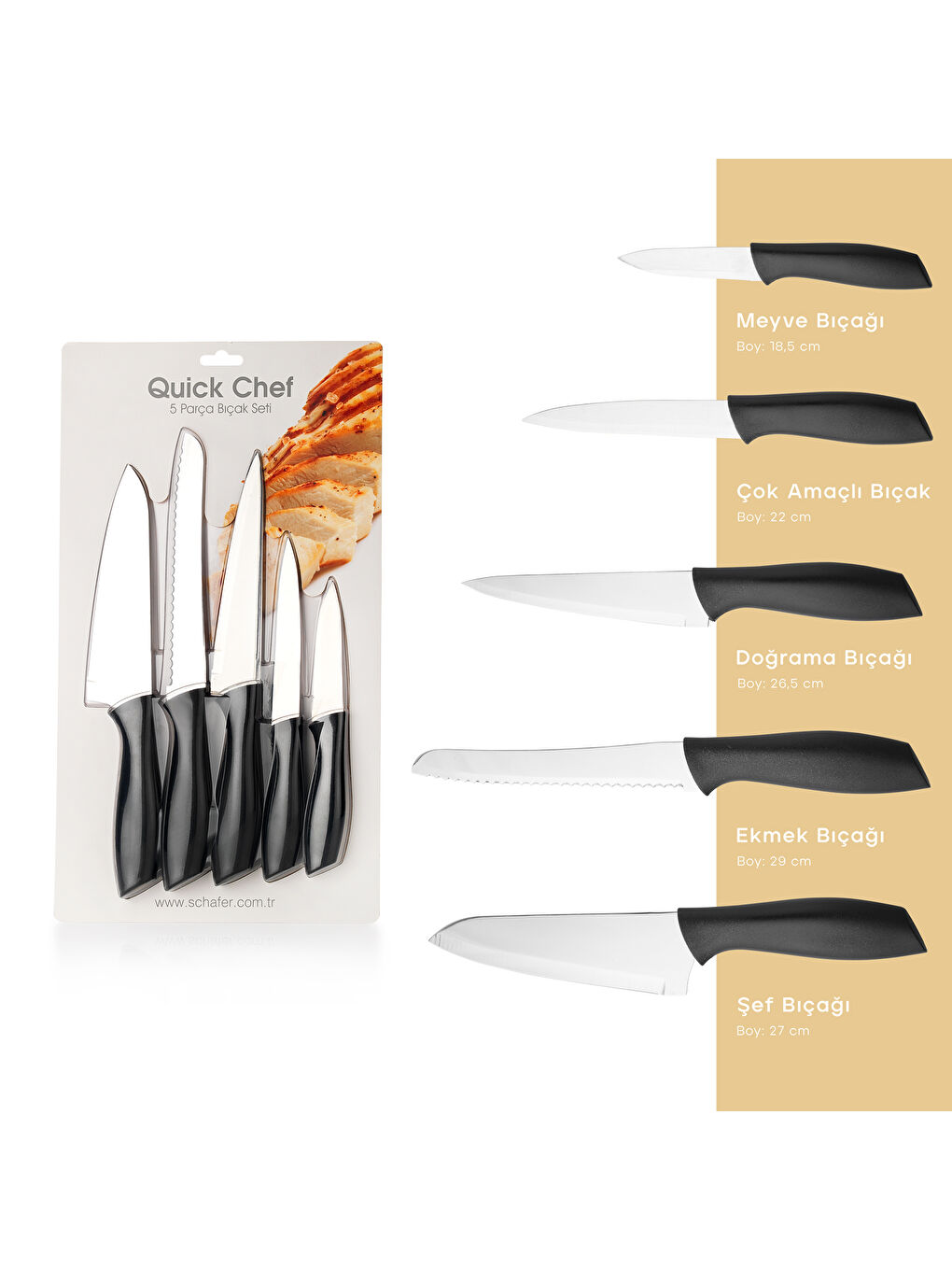 Quick Chef Bıçak Seti-5 Parça-Siyah
