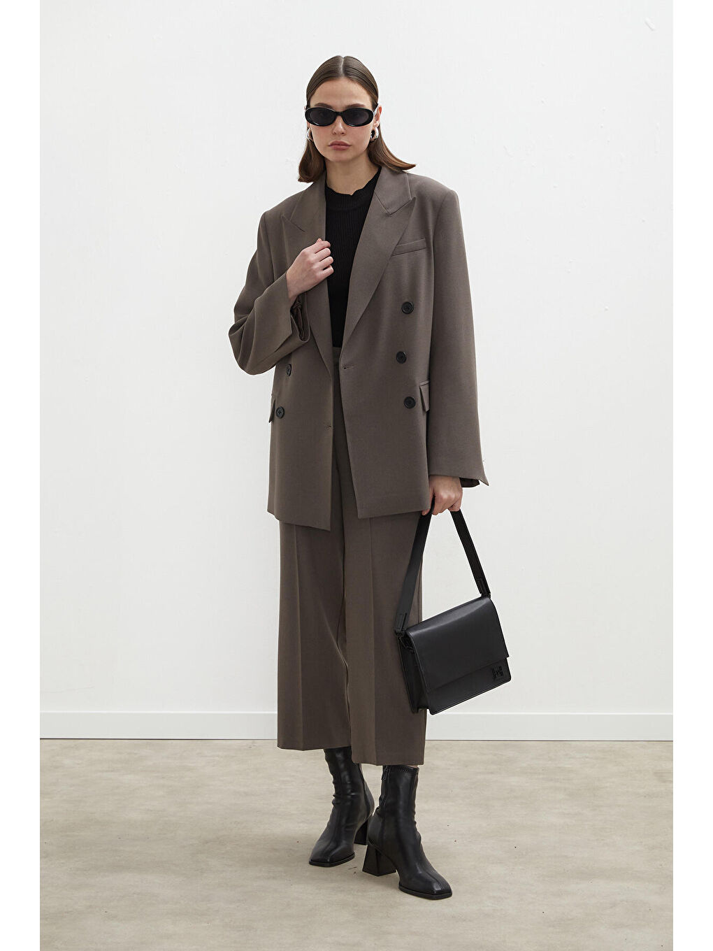 Bej Oversize Kruvaze Blazer Ceket Vizon-2