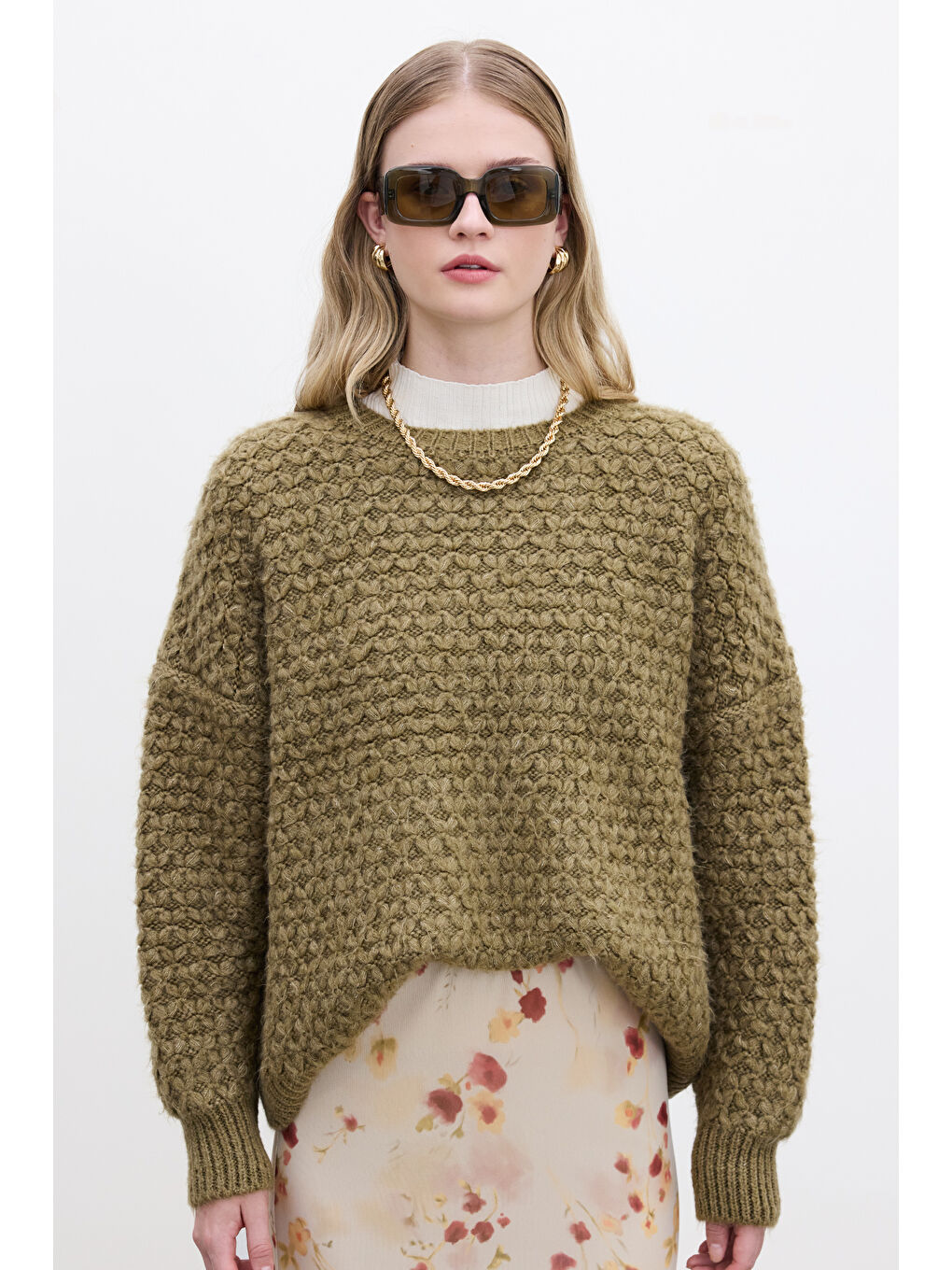 Kahverengi Desenli Örgü Triko Kazak Toprak