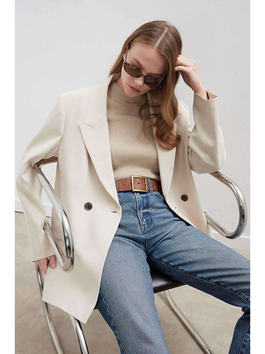 Kruvaze Klasik Blazer Ceket Bej