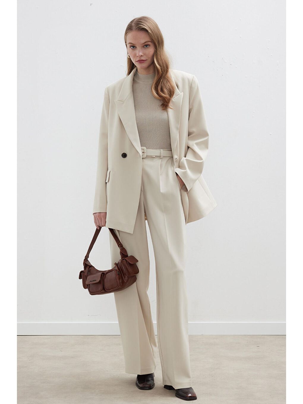 Kruvaze Klasik Blazer Ceket Bej-1