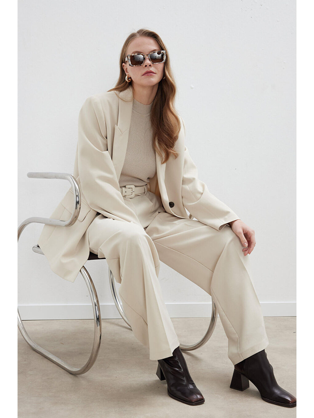 Kruvaze Klasik Blazer Ceket Bej-2