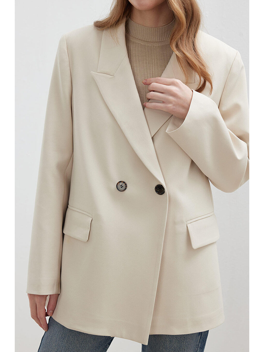 Kruvaze Klasik Blazer Ceket Bej-6