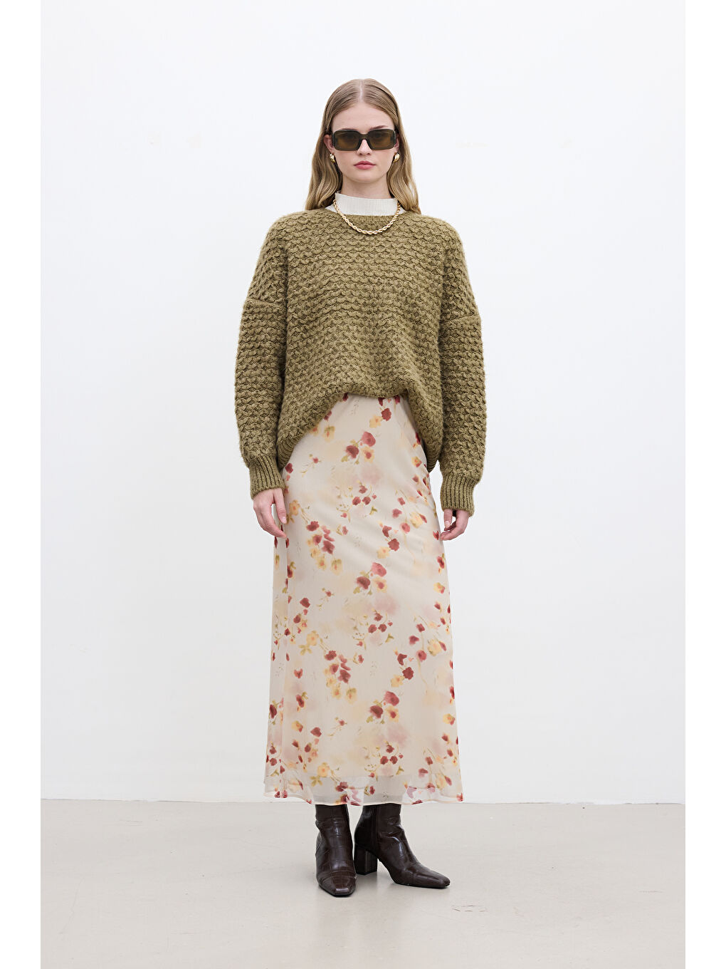 Kahverengi Desenli Örgü Triko Kazak Toprak-3