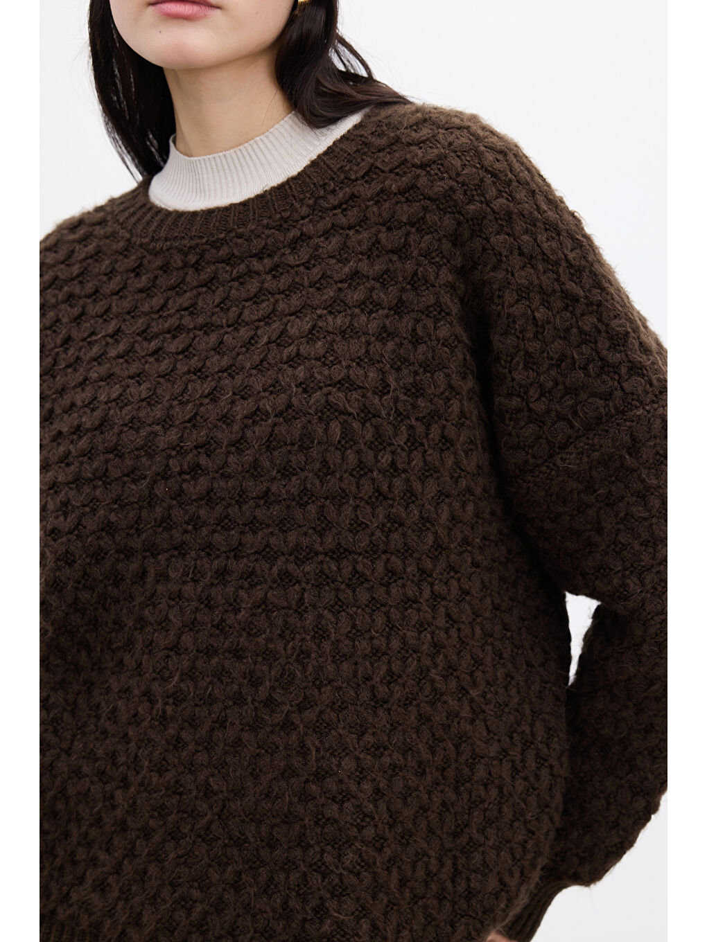 Kahverengi Desenli Örgü Triko Kazak Acı Kahve-2