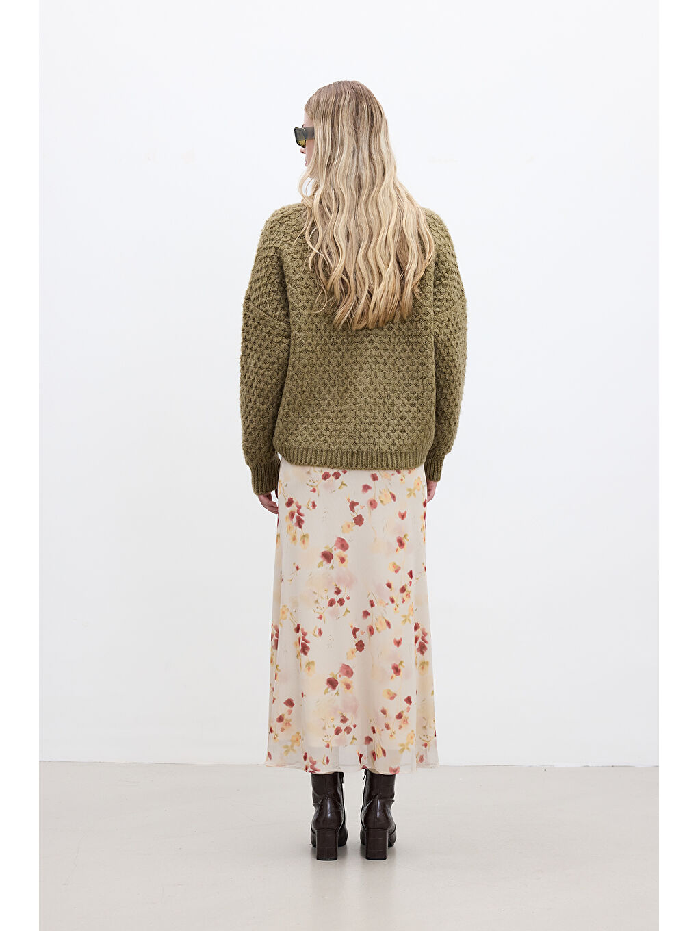 Kahverengi Desenli Örgü Triko Kazak Toprak-5