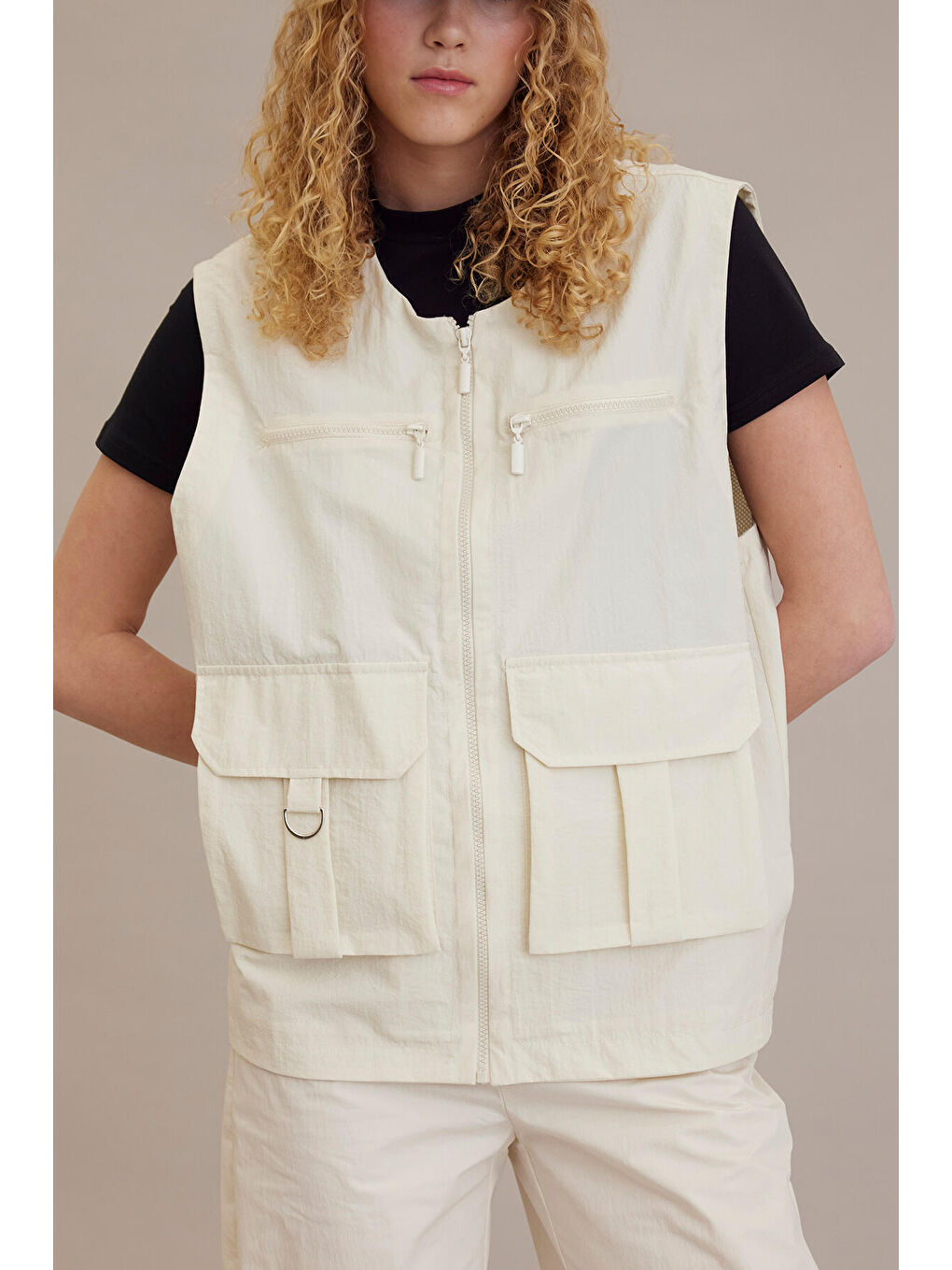 Bej Teknik Detaylı Yelek Vanilya-4