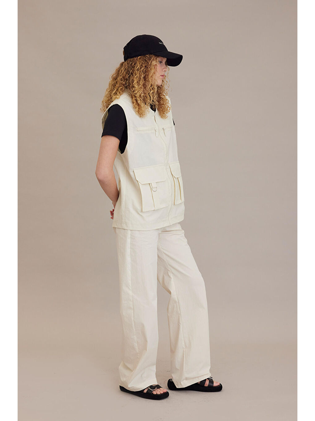 Bej Teknik Detaylı Yelek Vanilya-5