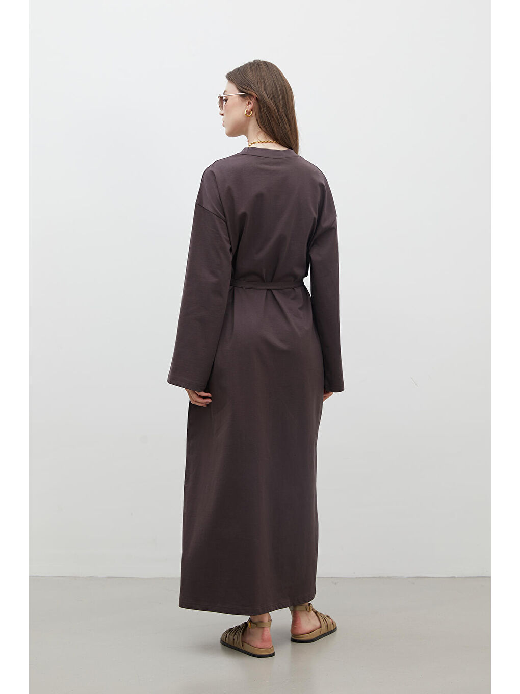 Kahverengi Oversize Pamuklu Elbise Acı Kahve-3