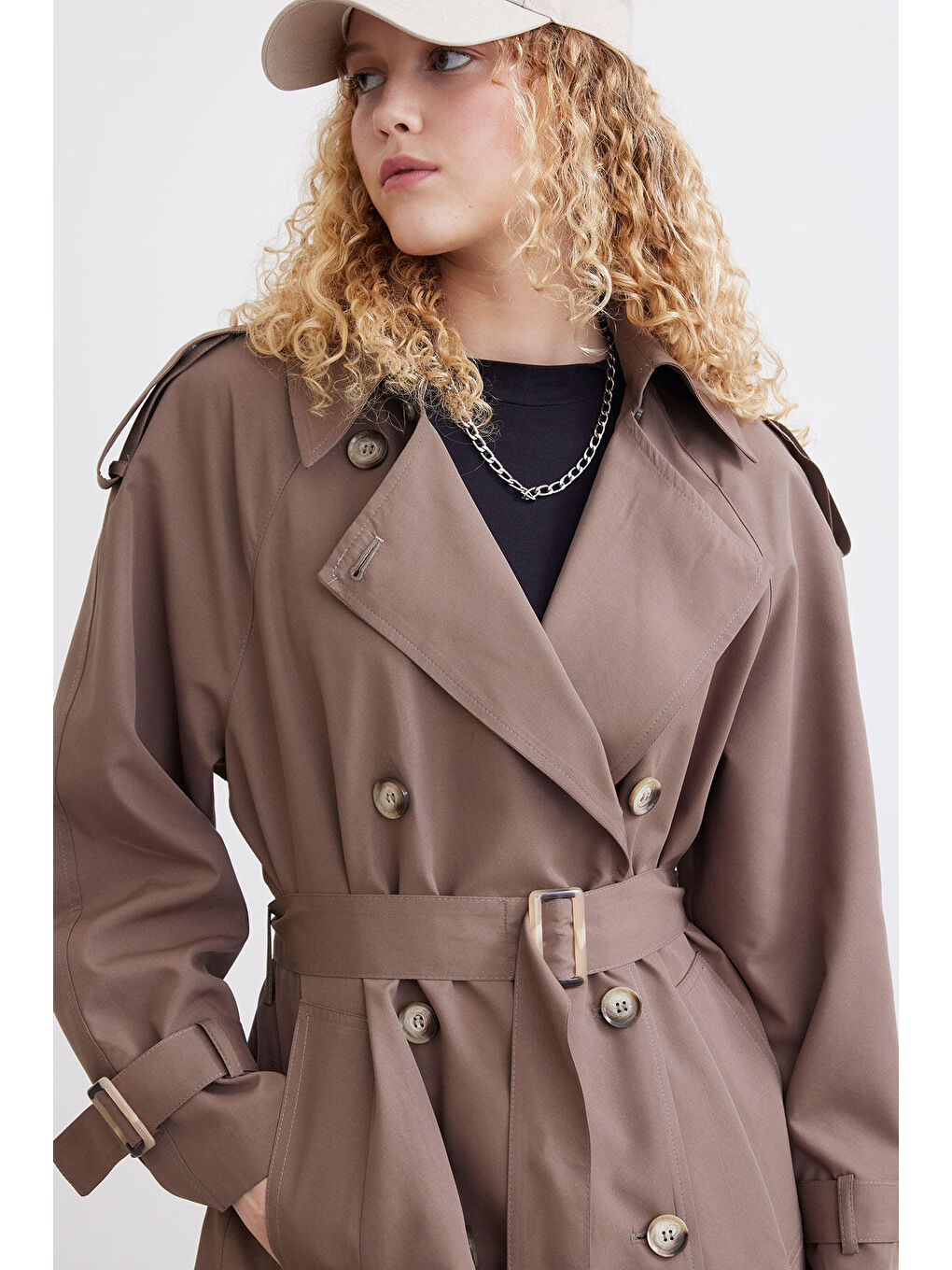 Bej Çift Kullanışlı Tasarım Trençkot Vizon-1