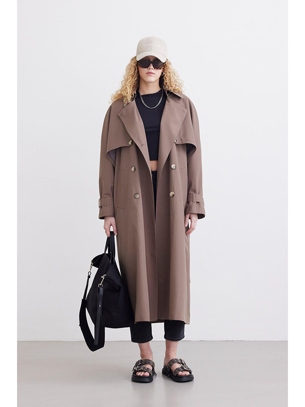 Bej Çift Kullanışlı Tasarım Trençkot Vizon-2