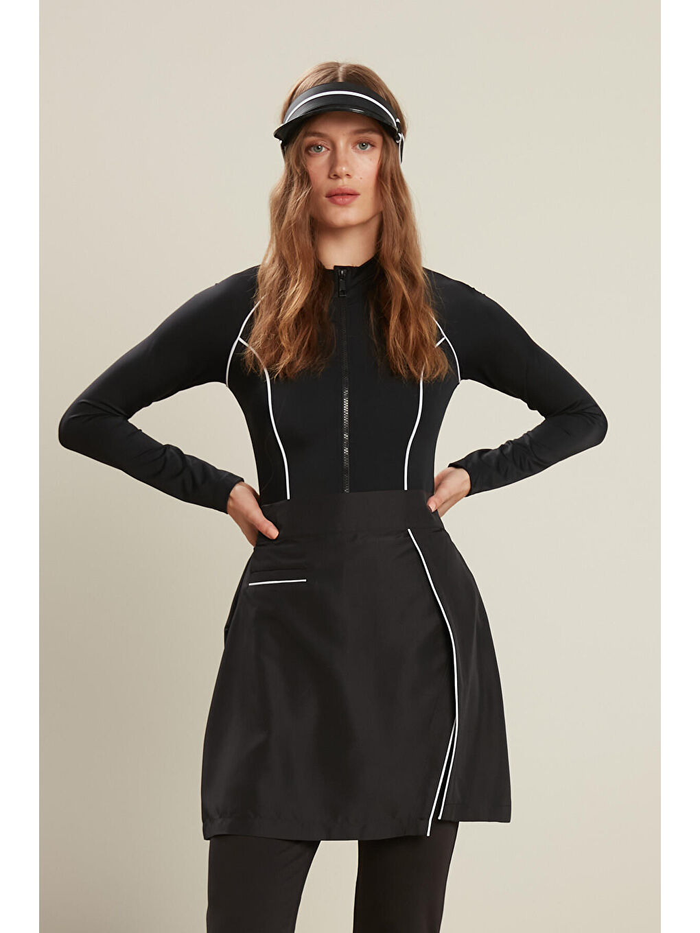 Tesettür Biyeli Mayo Etek Siyah