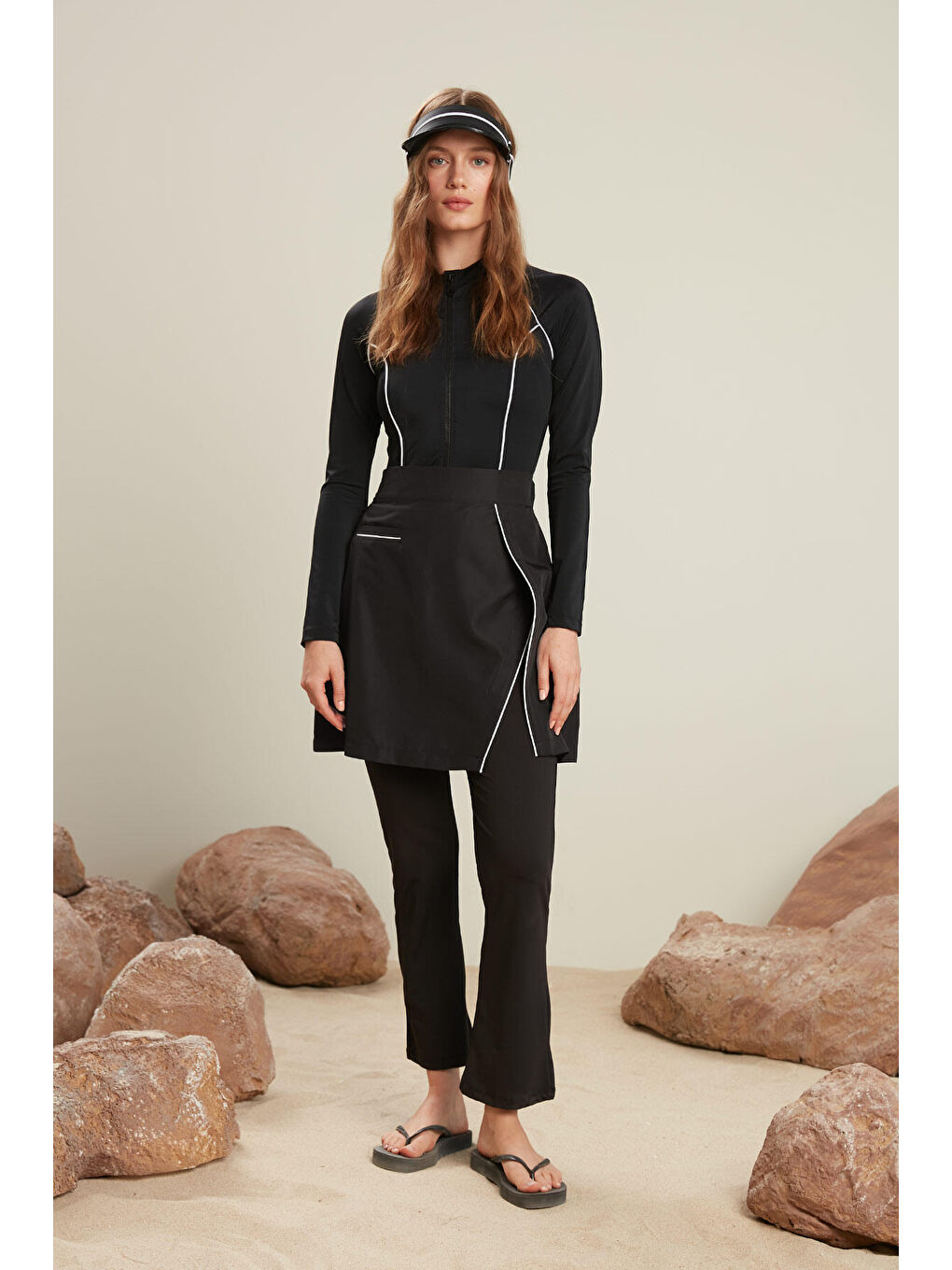 Tesettür Biyeli Mayo Etek Siyah-2