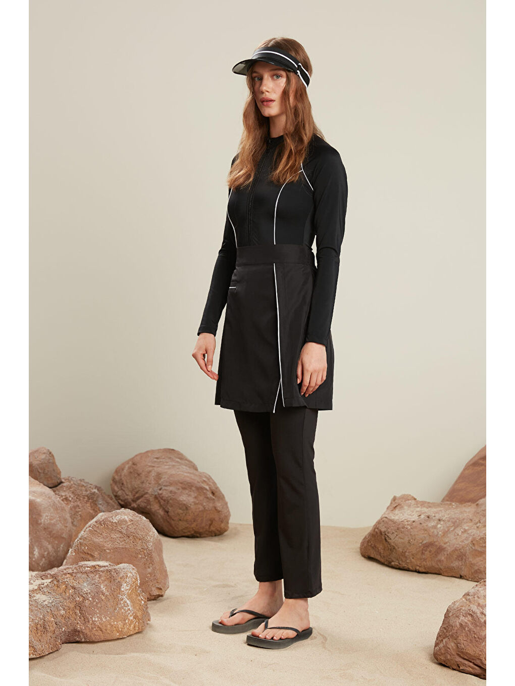 Tesettür Biyeli Mayo Etek Siyah-4