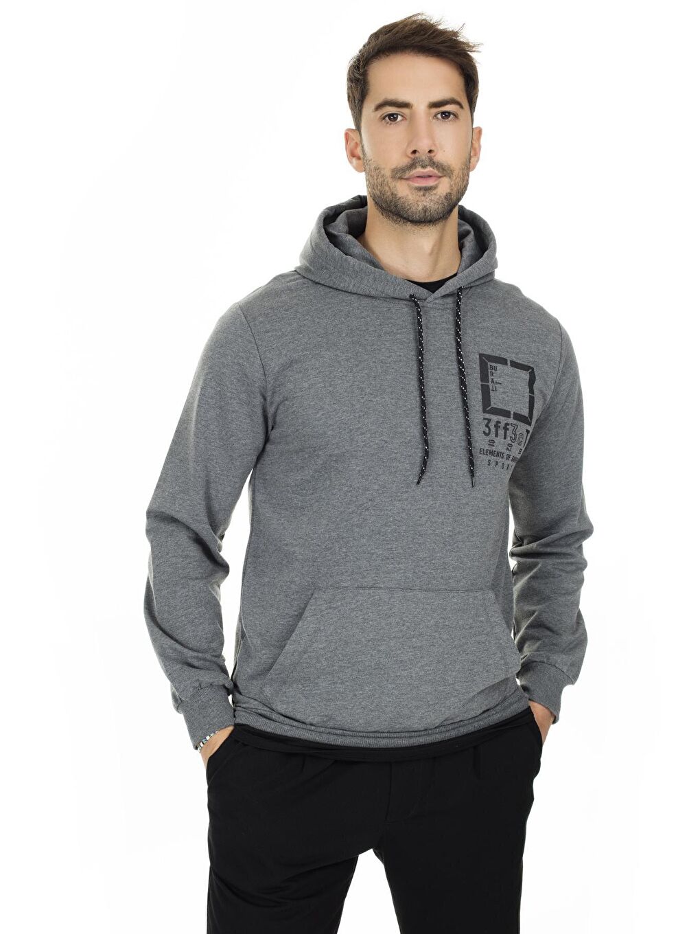 Buratti Antrasit Baskılı Kapüşonlu Erkek Sweatshirt 5413FF - 3