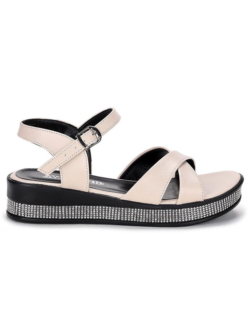 Ekru P13 Cilt Günlük Taşlı Kadın Sandalet-3