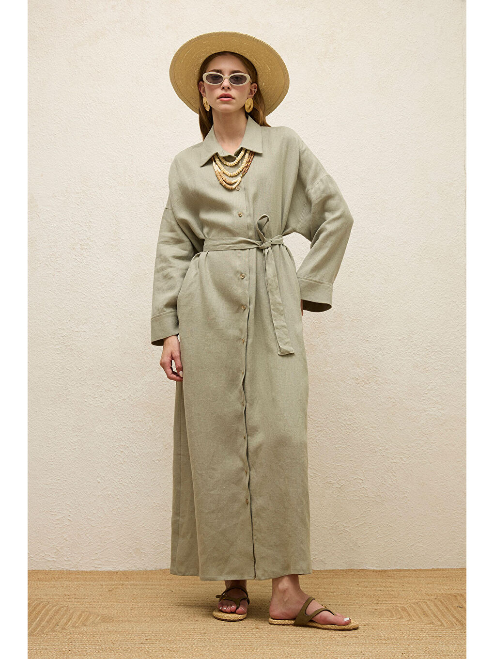 Keten Elbise Açık Yeşil