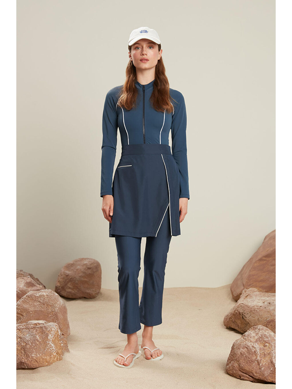 Tesettür Biyeli Mayo Etek Lacivert-1