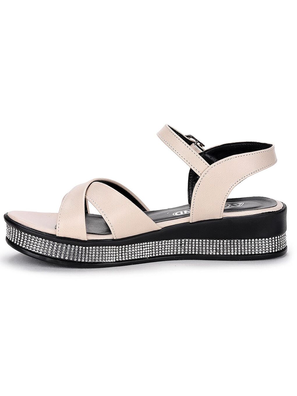 Ekru P13 Cilt Günlük Taşlı Kadın Sandalet-4