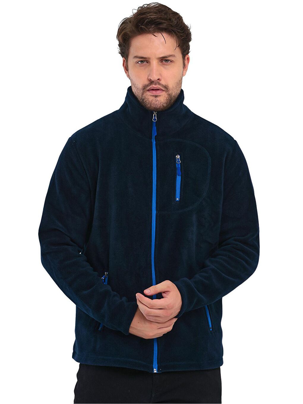 GENIUS STORE Lacivert Erkek Polar Tam Fermuarlı 3 Cepli Outdoor Polar Ceket - 2