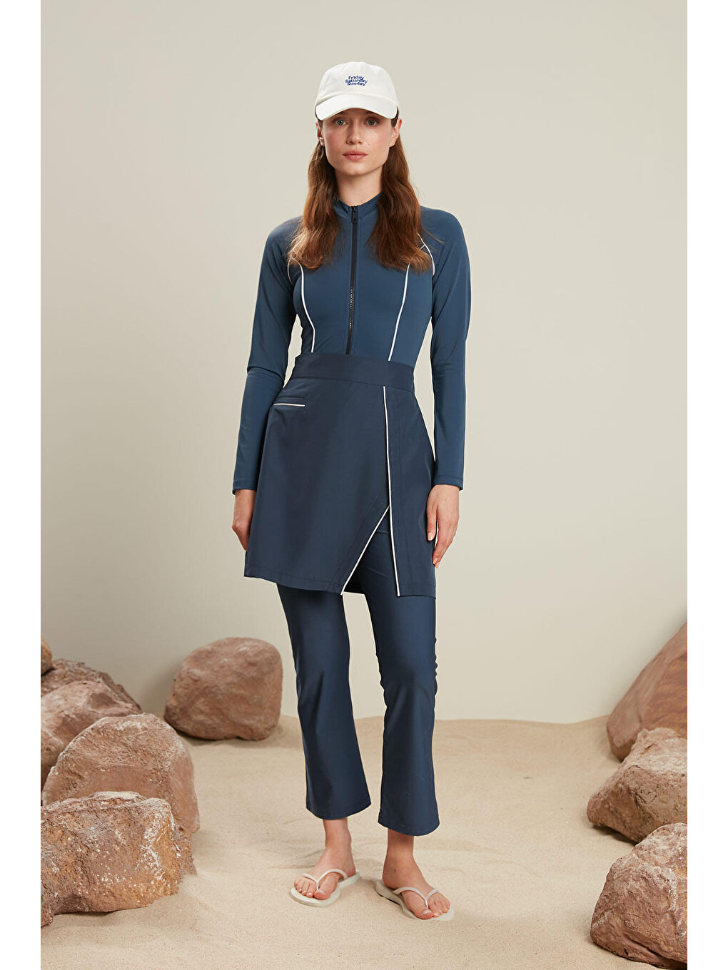 Tesettür Biyeli Mayo Etek Lacivert-2