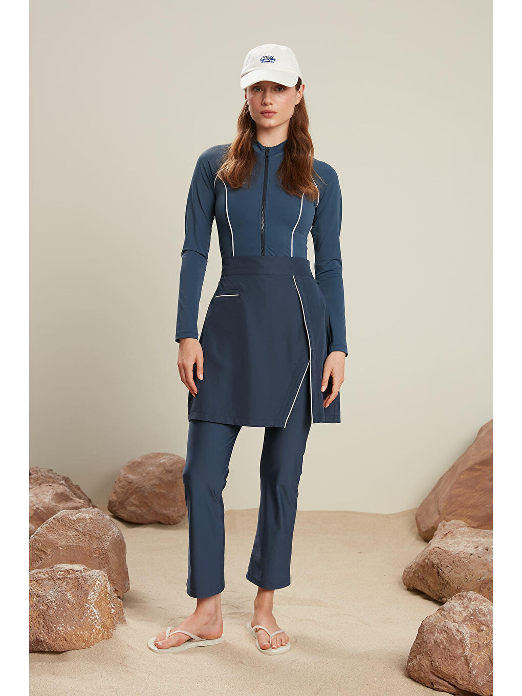 Tesettür Biyeli Mayo Etek Lacivert-3