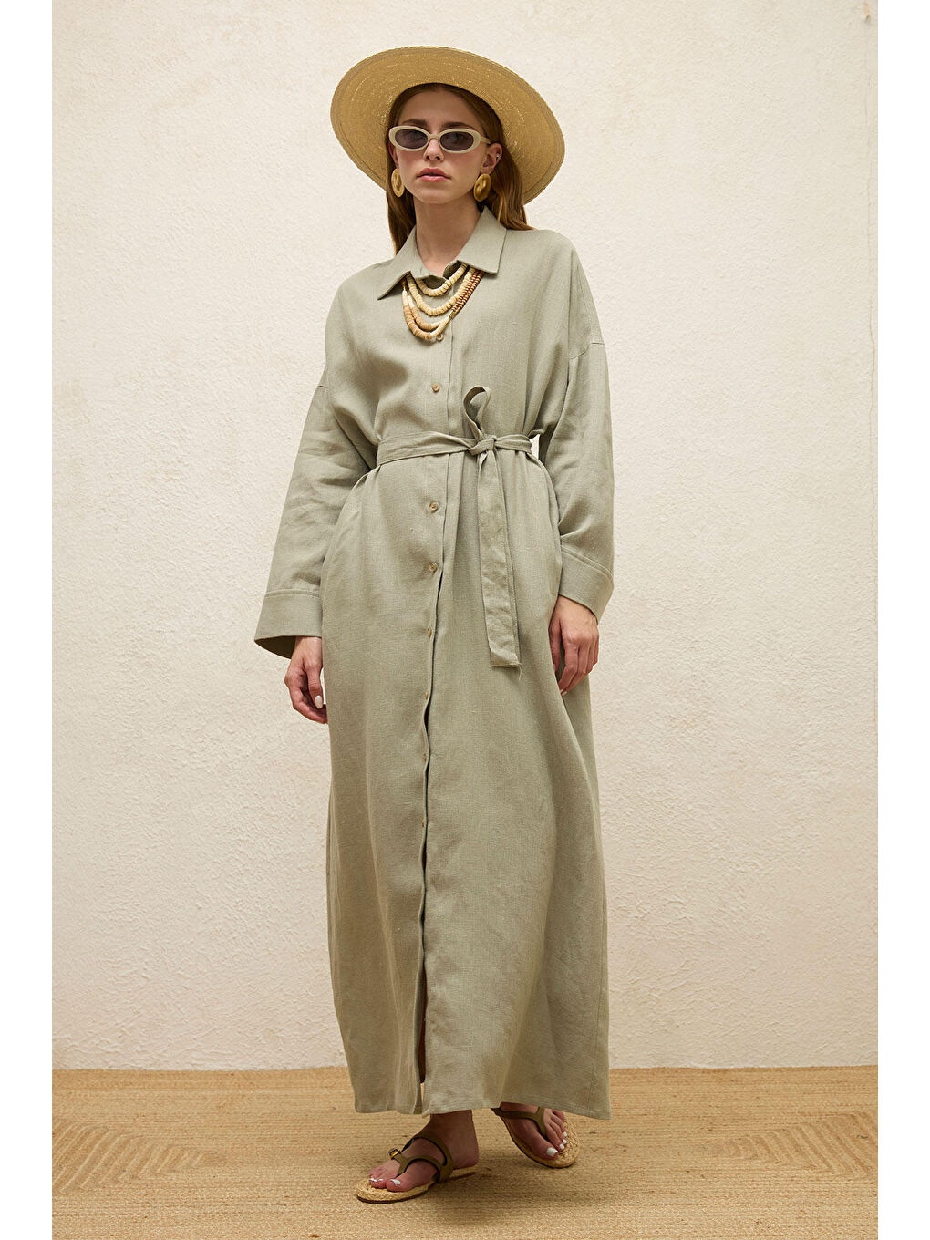 Keten Elbise Açık Yeşil-2